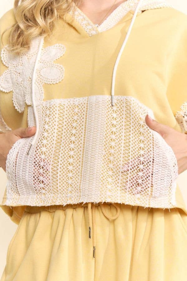 Yellow LACE PANEL FRENCH TERRY SET