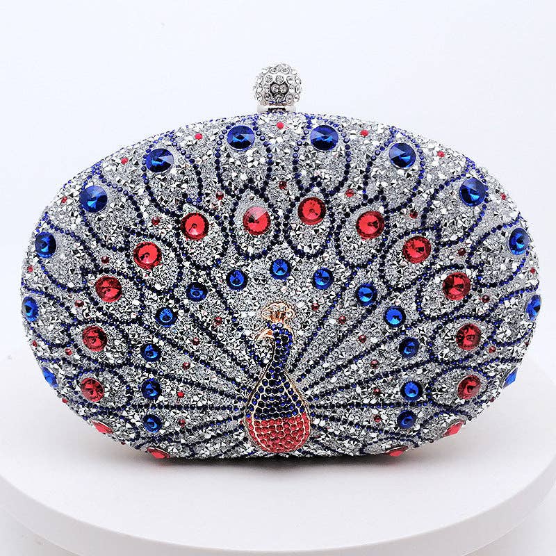 Vintage Peacock Rhinestone Evening Clutch Bag