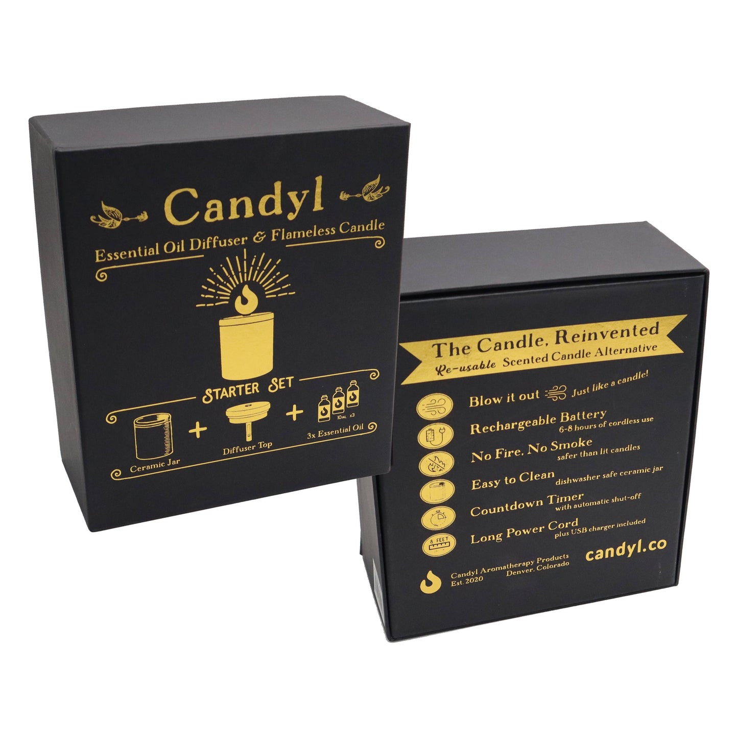 Candyl Candle Diffuser Starter Set with 3 Essential Oils
