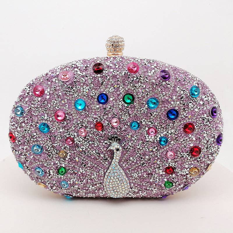 Vintage Peacock Rhinestone Evening Clutch Bag