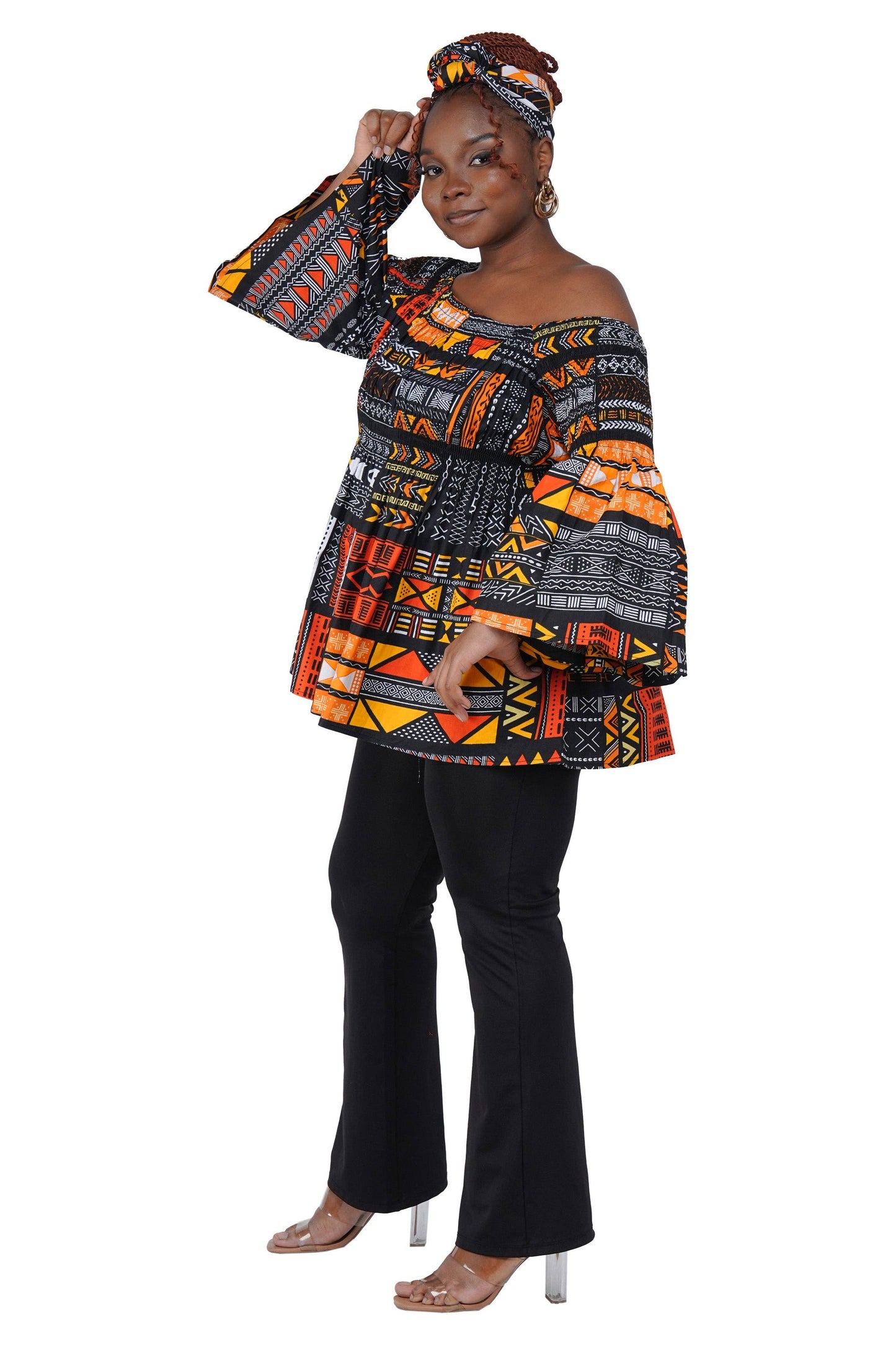 African Ladies Smocked Peplum Blouse | One Size